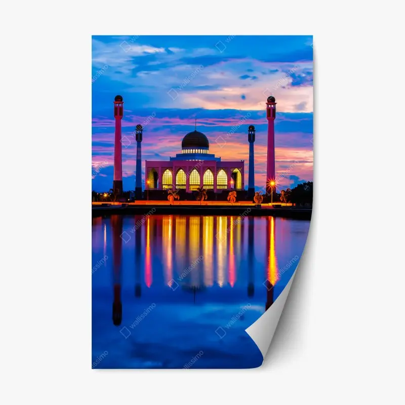 Repositionierbarer Aufkleber sonnenuntergang an der moschee in Songkhla