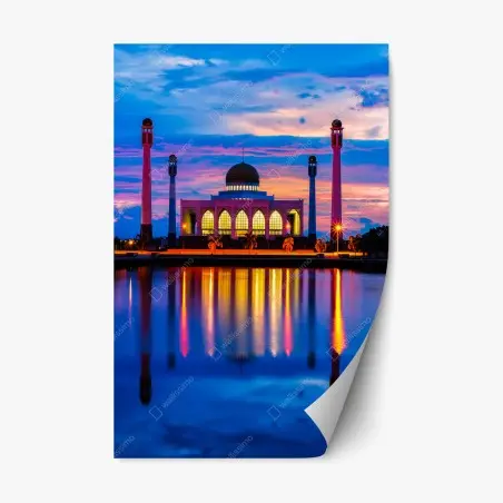 Repositionierbarer Aufkleber sonnenuntergang an der moschee in Songkhla – Pixers®