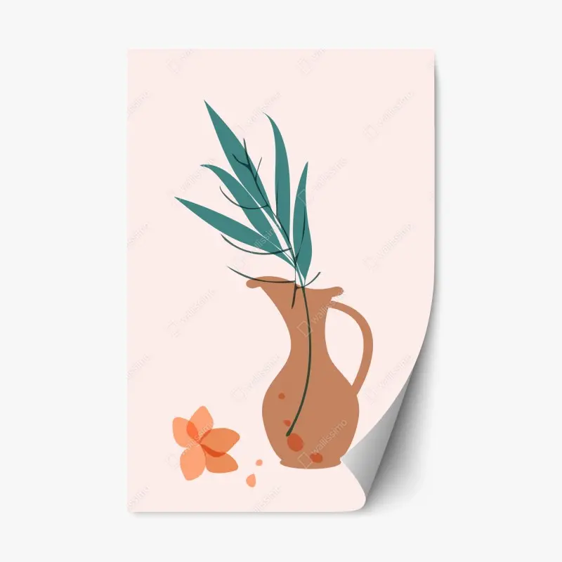 Repositionierbarer Aufkleber pastell botanische vase mit blättern
