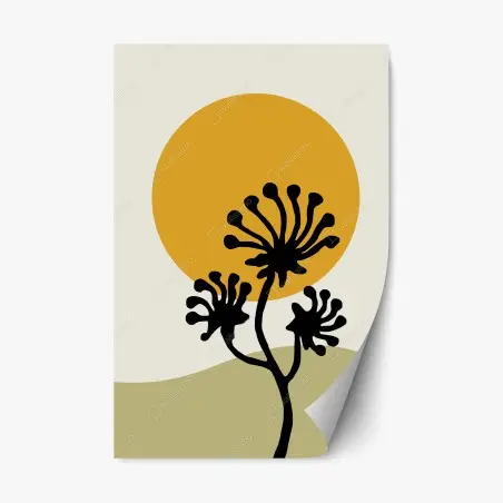 Repositionierbarer Aufkleber minimalistische botanische silhouette mit sonne – Pixers®