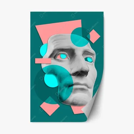 Repositionierbarer Aufkleber abstrakte klassische maske in türkis und rosa – Pixers®