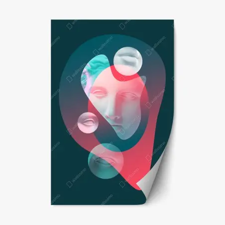 Repositionierbarer Aufkleber surreales klassisches gesicht im duoton – Pixers®