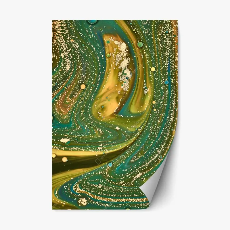 Repositionierbarer Aufkleber grün-goldene flüssige marmorierte kunst