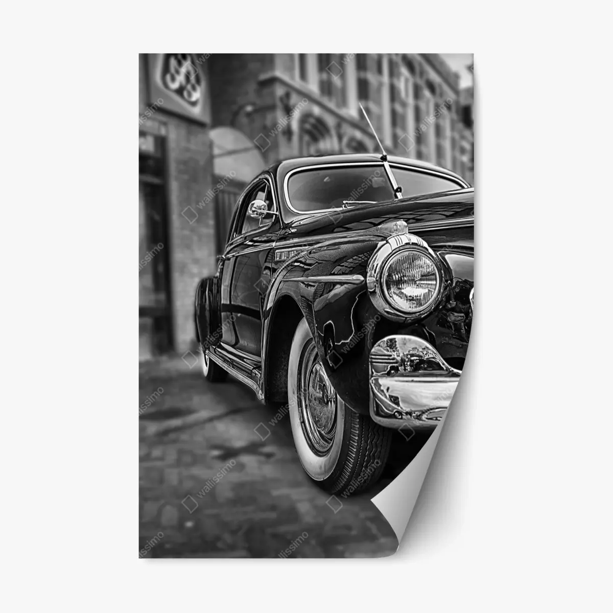 Repositionierbarer Aufkleber vintage klassisches auto auf kopfsteinpflaster – Pixers®
