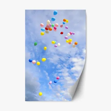 Repositionierbarer Aufkleber bunte luftballons steigen in den himmel – Pixers®