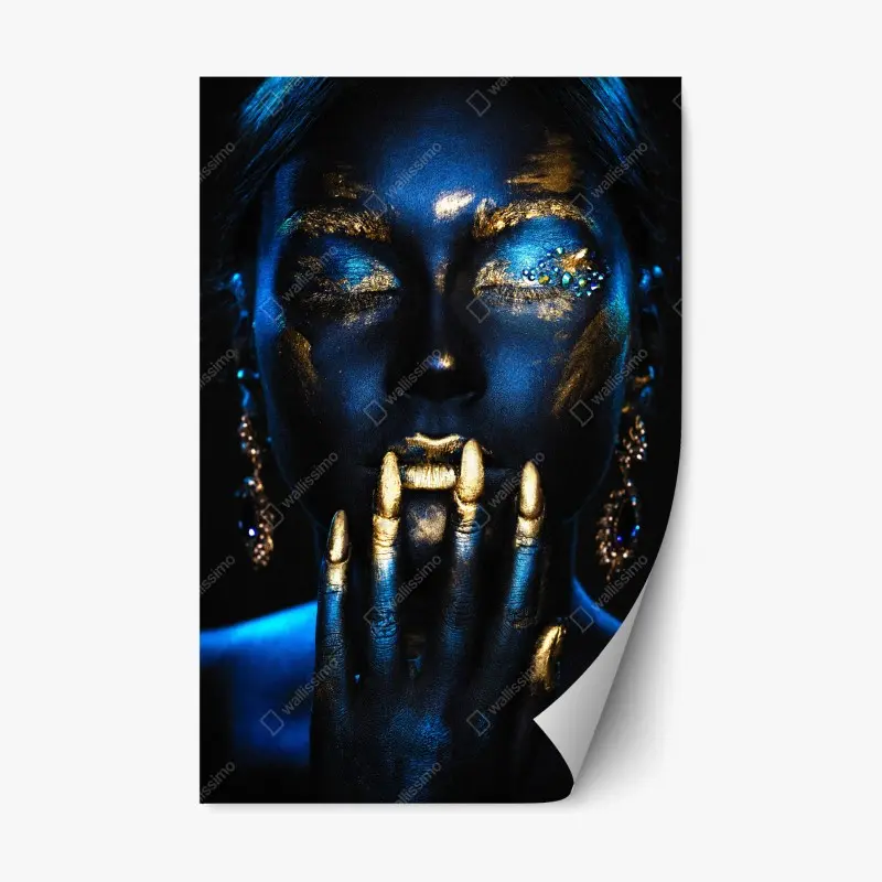 Repositionierbarer Aufkleber mystisches porträt in blau und gold