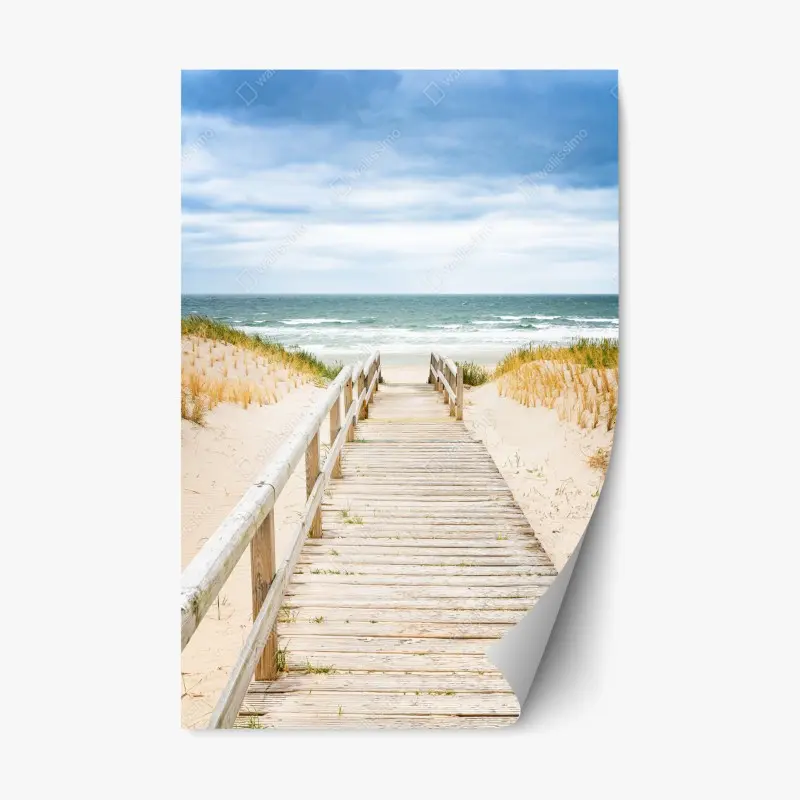 Repositionierbarer Aufkleber holzsteg zum meer, Sylt