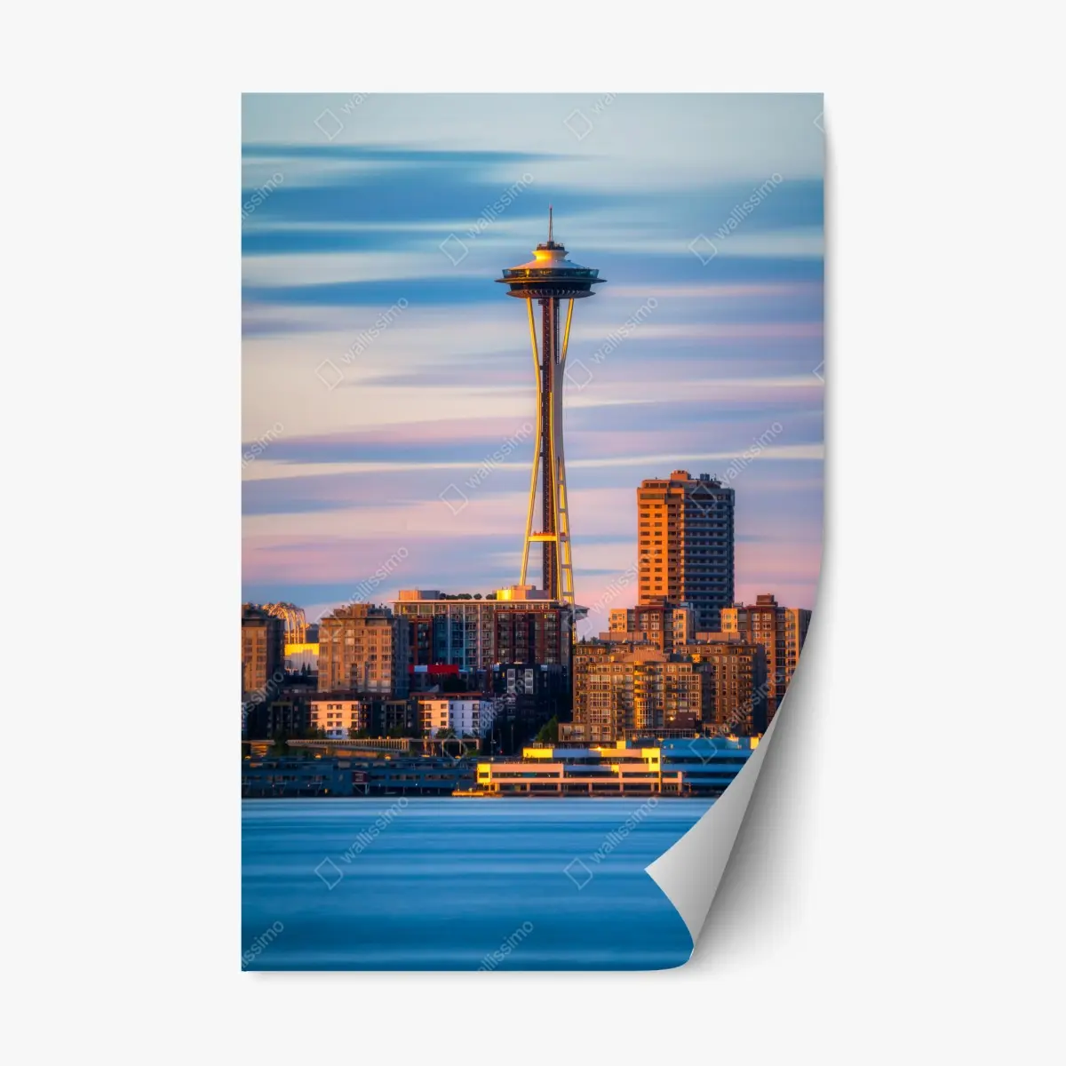 Repositionierbarer Aufkleber Seattle skyline mit dem Space Needle bei Sonnenuntergang – Pixers®