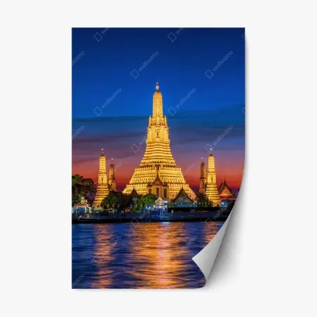 Repositionierbarer Aufkleber goldenes Wat Arun in der dämmerung – Pixers®