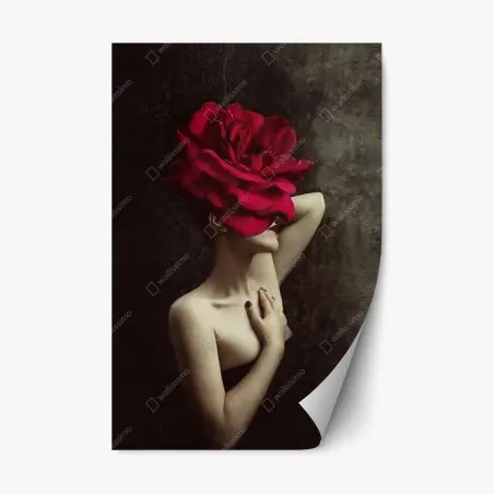 Repositionierbarer Aufkleber frau mit rosenkopf surreales blumenporträt – Pixers®