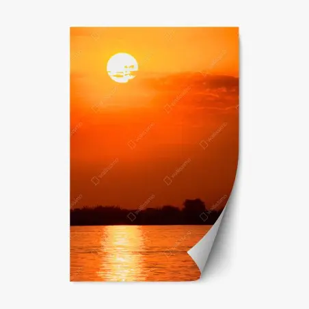 Repositionierbarer Aufkleber goldener sonnenuntergang über ruhigem see – Pixers®