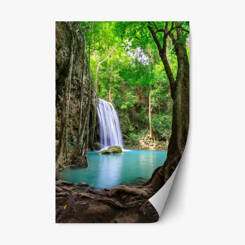 Repositionierbarer Aufkleber ruhiger wasserfall im Erawan Nationalpark
