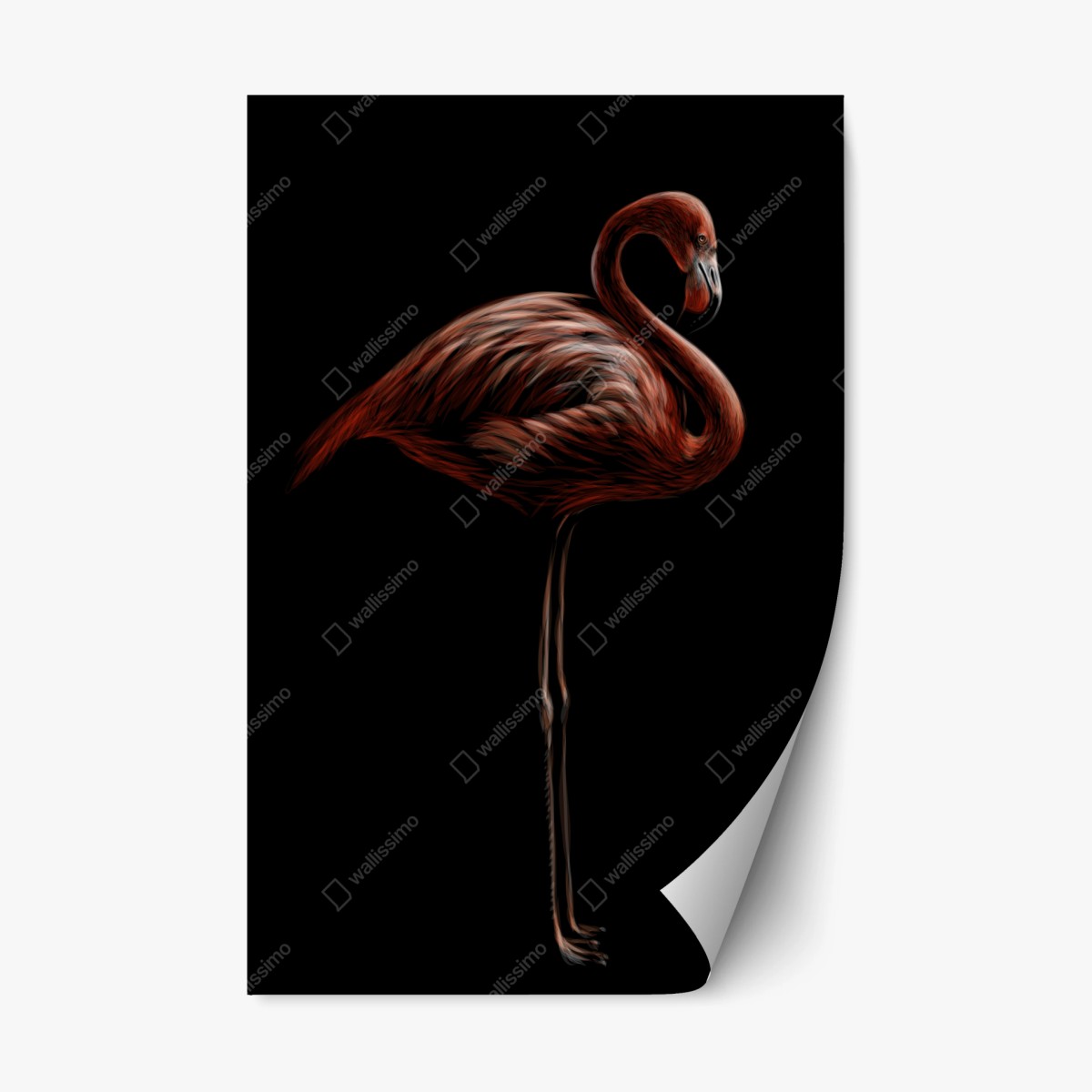 Repositionierbarer Aufkleber eleganter roter flamingo vor schwarzem hintergrund – Pixers®