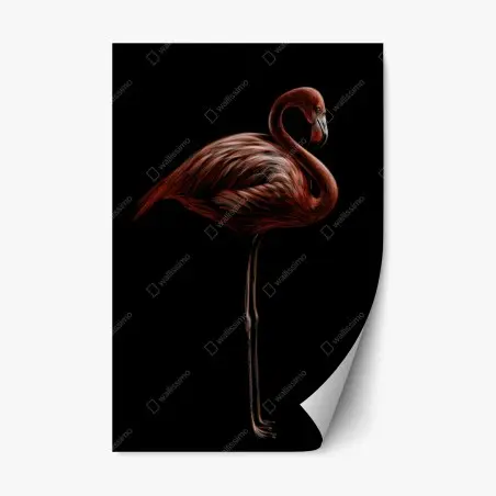 Repositionierbarer Aufkleber eleganter roter flamingo vor schwarzem hintergrund – Pixers®