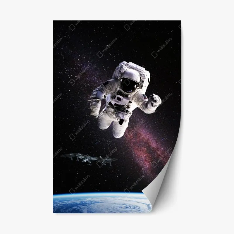 Repositionierbarer Aufkleber astronaut über der Erde und galaxie
