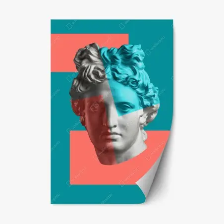 Repositionierbarer Aufkleber duotone klassische büste im collage-stil – Pixers®
