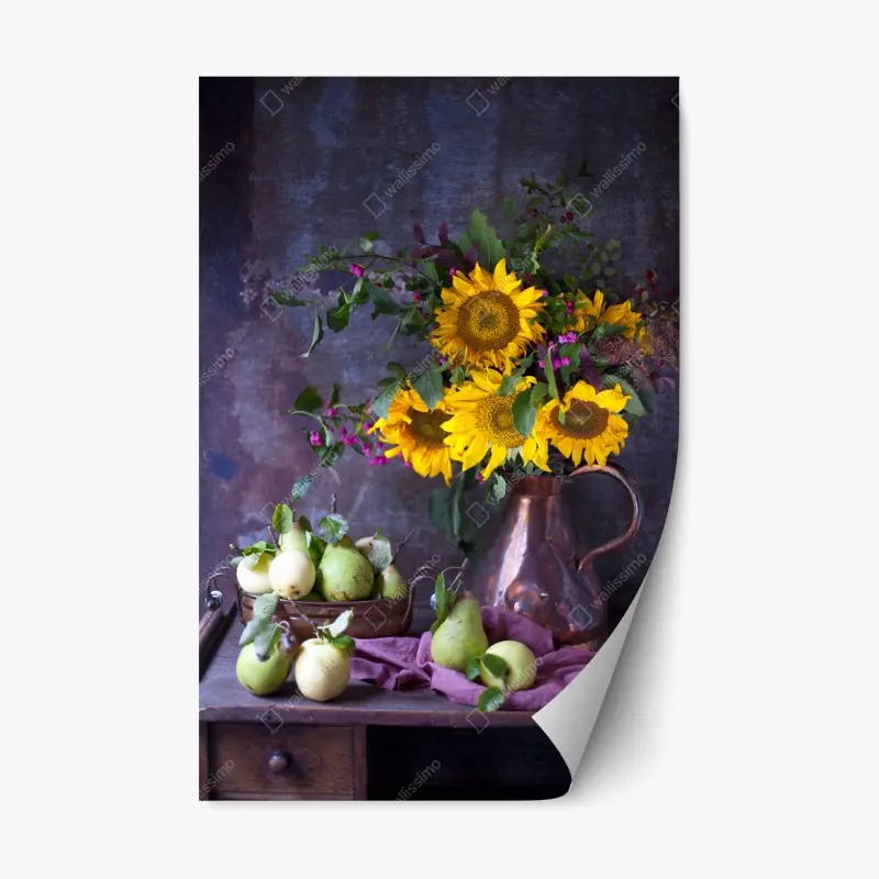 Repositionierbarer Aufkleber sonnenblumen und birnen stilleben