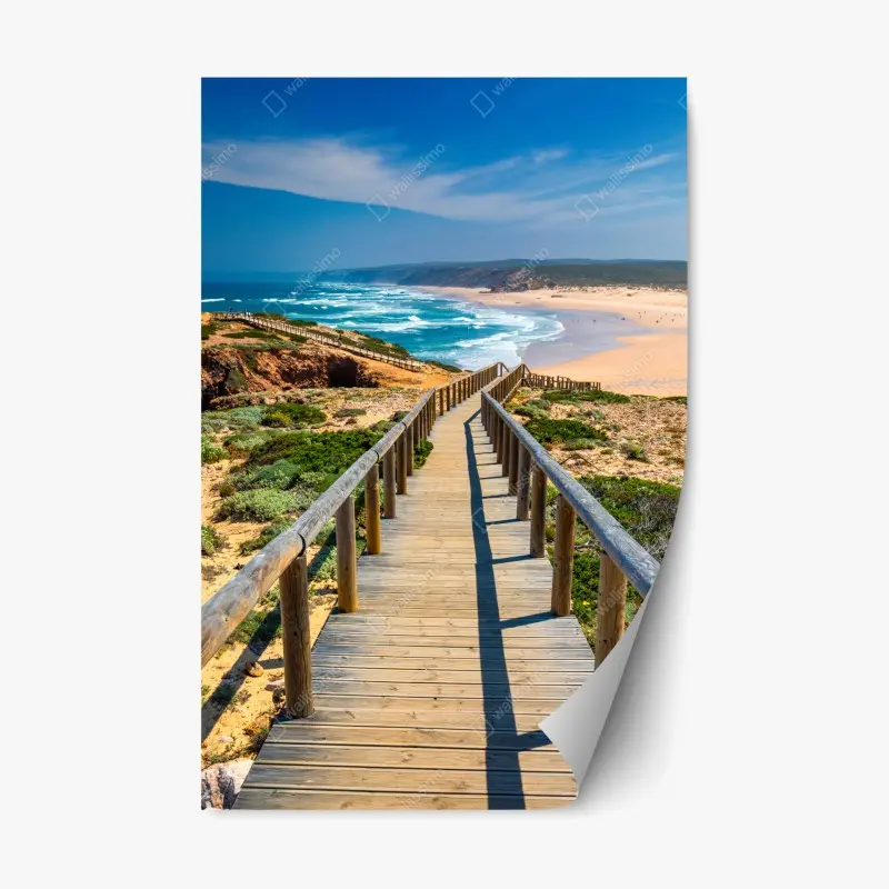 Repositionierbarer Aufkleber holzsteg zur Praia da Bordeira