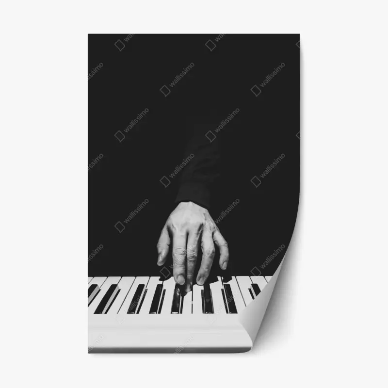Repositionierbarer Aufkleber monochromes nahaufnahme einer hand am klavier