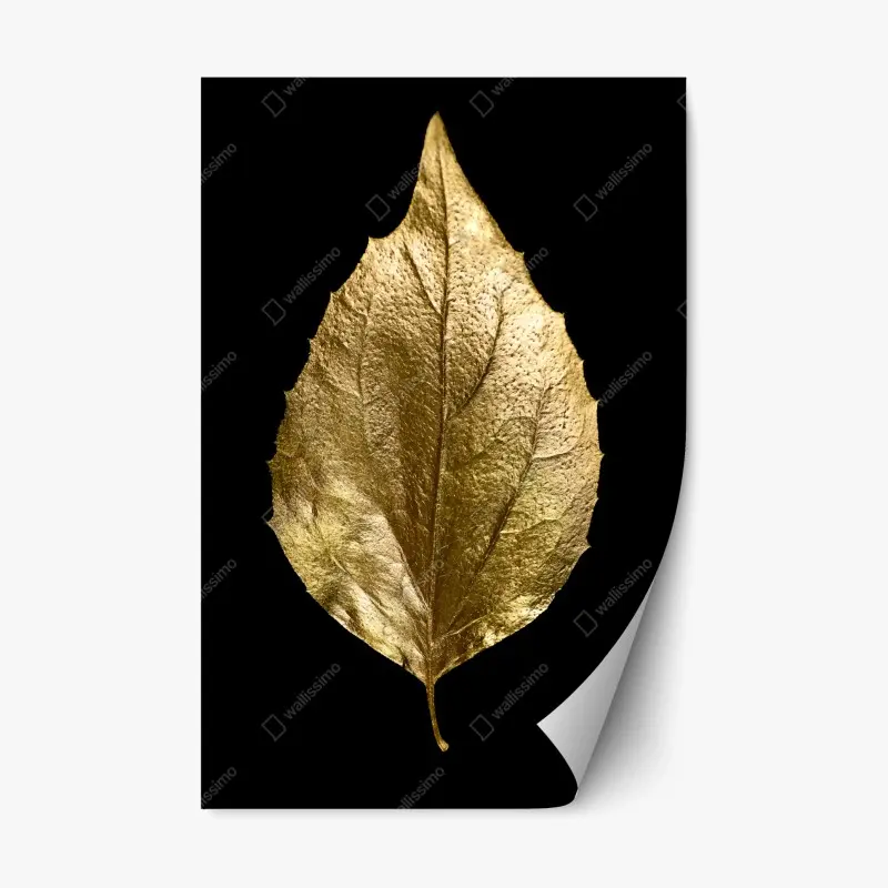 Repositionierbarer Aufkleber goldenes blatt auf schwarzem hintergrund
