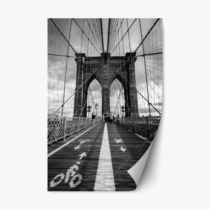 Repositionierbarer Aufkleber Brooklyn Bridge perspektive in monochrom