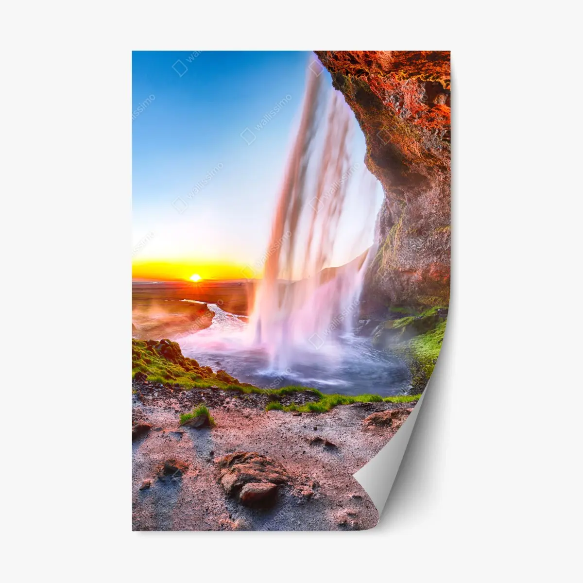 Repositionierbarer Aufkleber Seljalandsfoss wasserfall bei sonnenuntergang – Pixers®