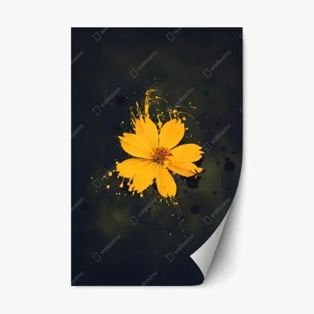 Repositionierbarer Aufkleber leuchtende gelbe blüte auf dunklem hintergrund – Pixers®