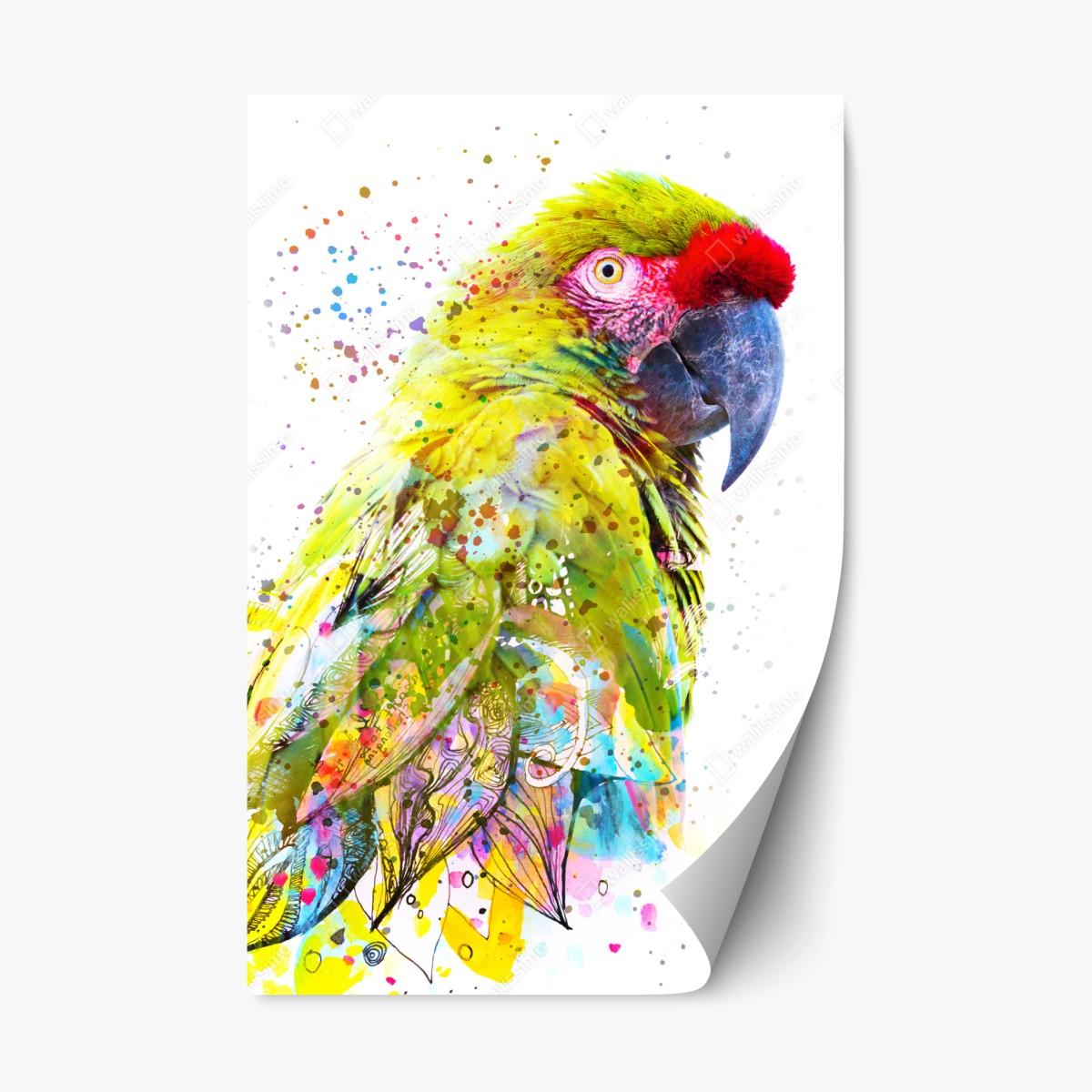 Repositionierbarer Aufkleber lebhaftes aquarell-porträt eines papageis – Pixers®