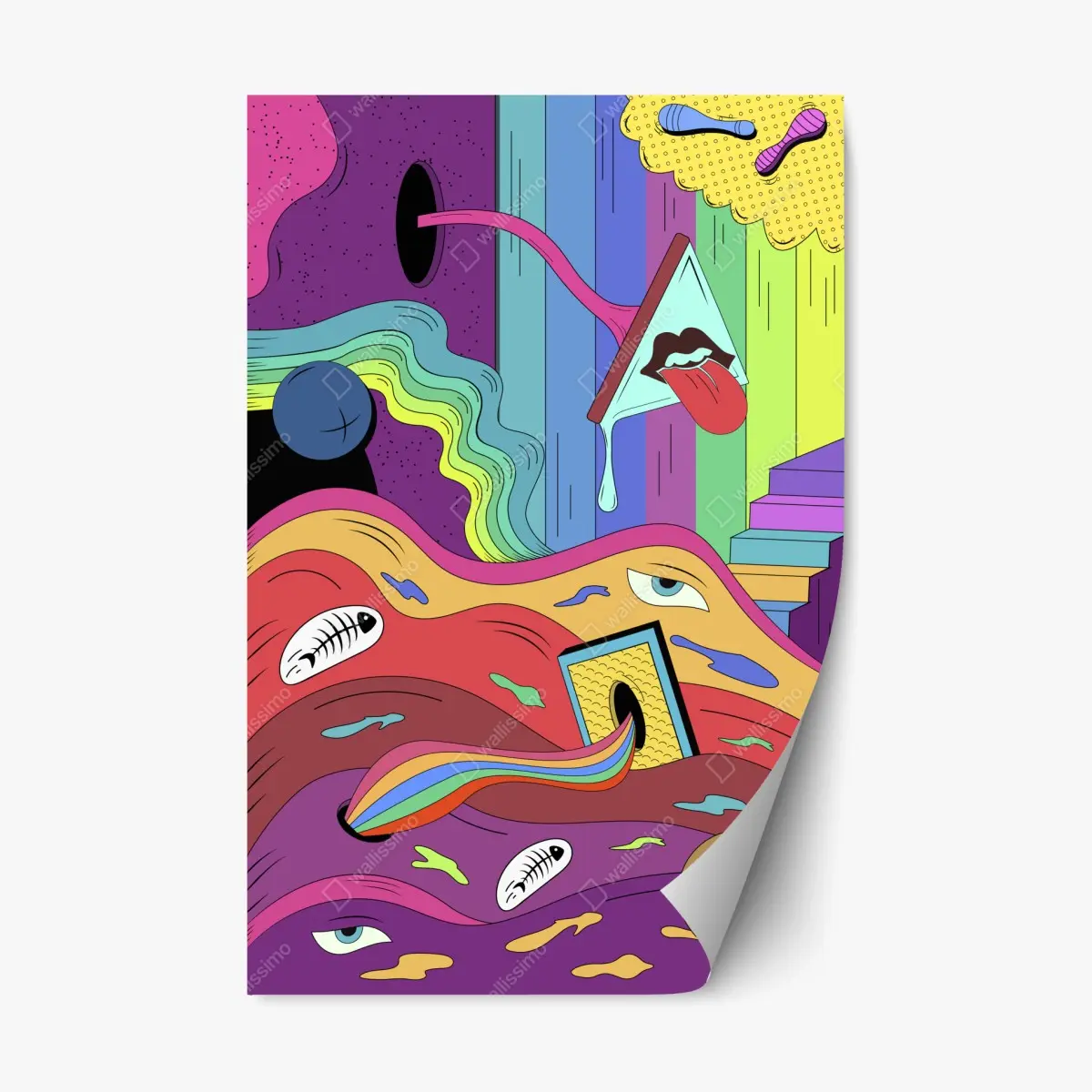 Repositionierbarer Aufkleber psychedelische pop-art traumlandschaft – Pixers®