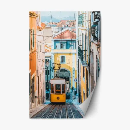 Repositionierbarer Aufkleber lebendige bica straßenbahn in Lissabon – Pixers®