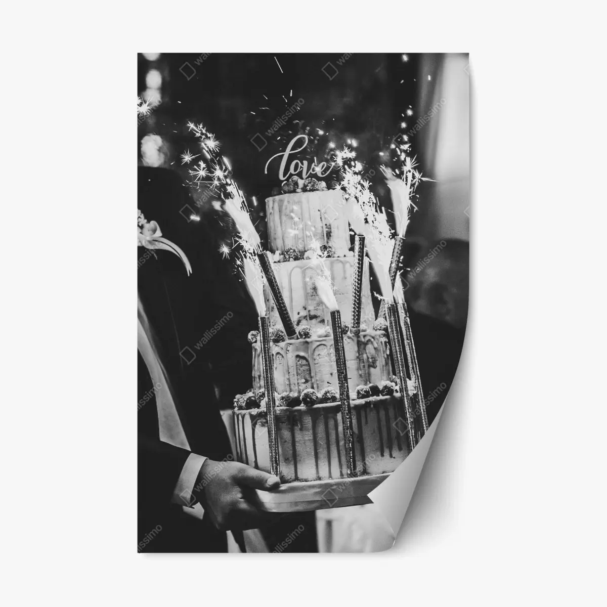 Repositionierbarer Aufkleber rustikale hochzeitstorte mit wunderkerzen – Pixers®