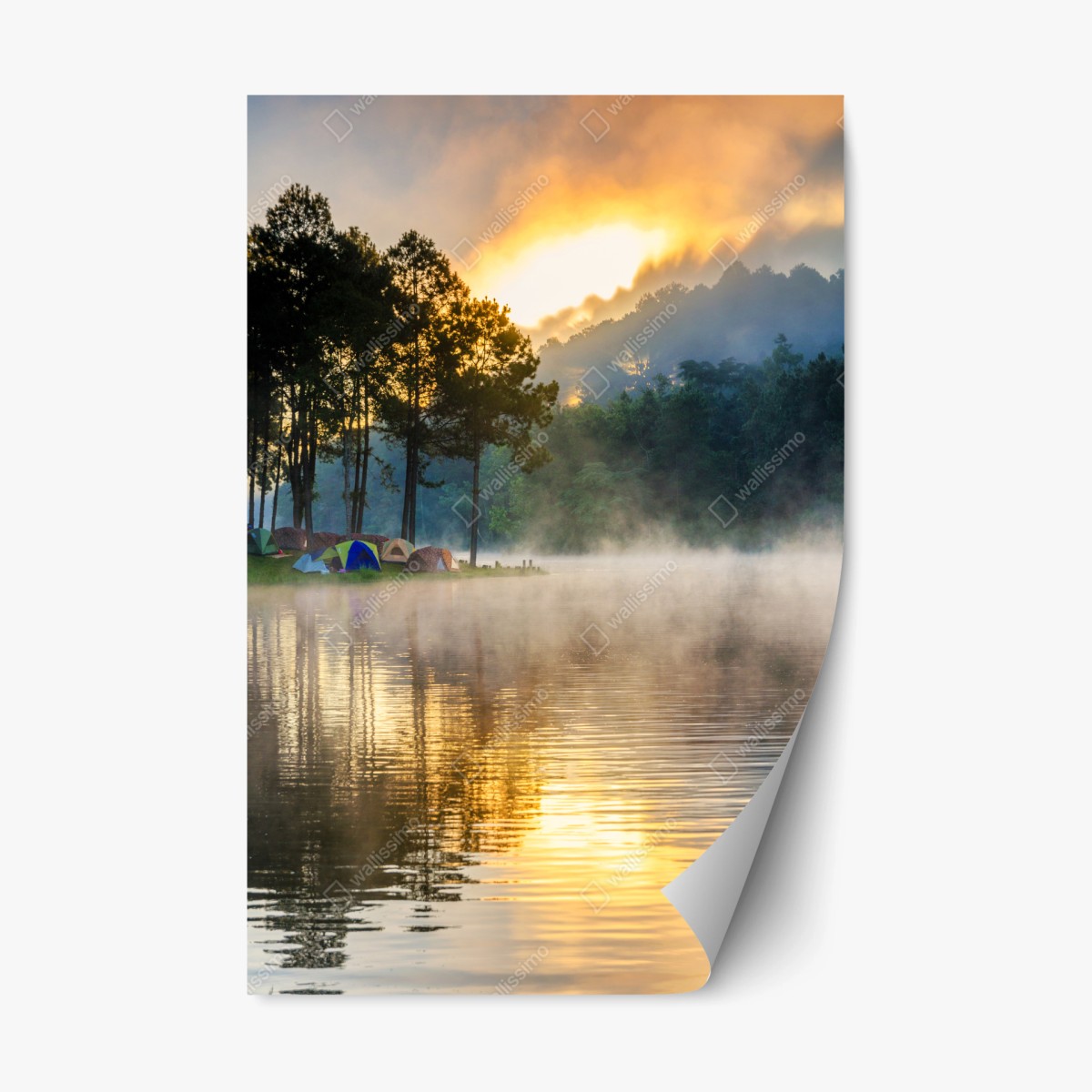 Repositionierbarer Aufkleber morgendlicher nebel am Pang Oung see, Mae Hong Son – Pixers®