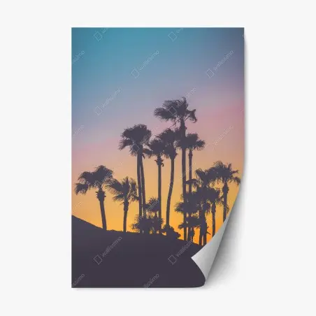 Repositionierbarer Aufkleber retro tropische palmen bei sonnenuntergang – Pixers®