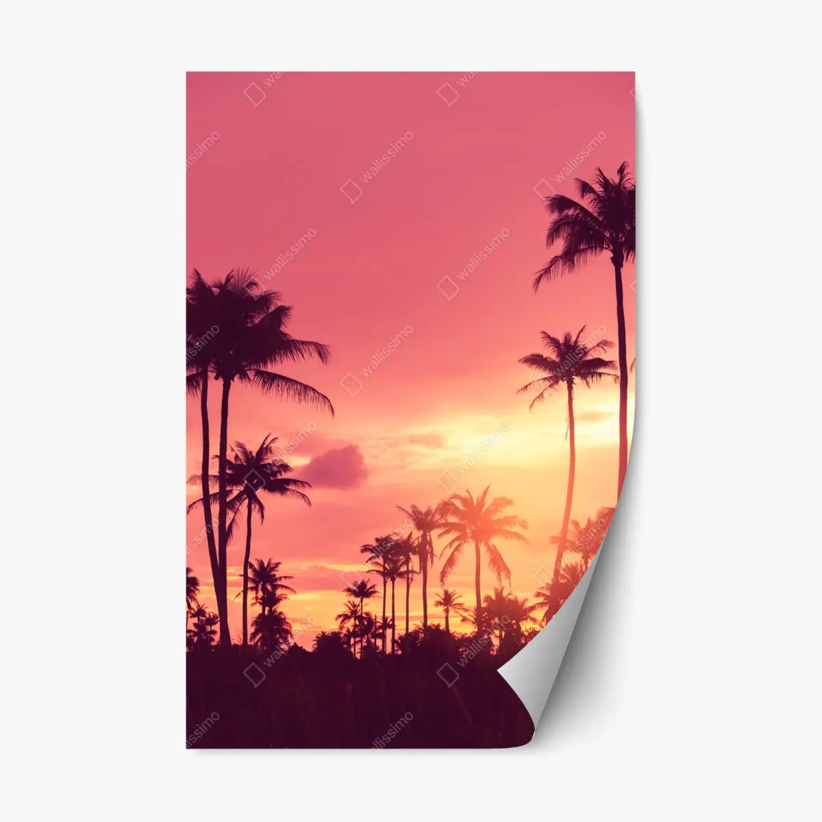 Repositionierbarer Aufkleber rosa tropischer sonnenuntergang mit palmen – Pixers®