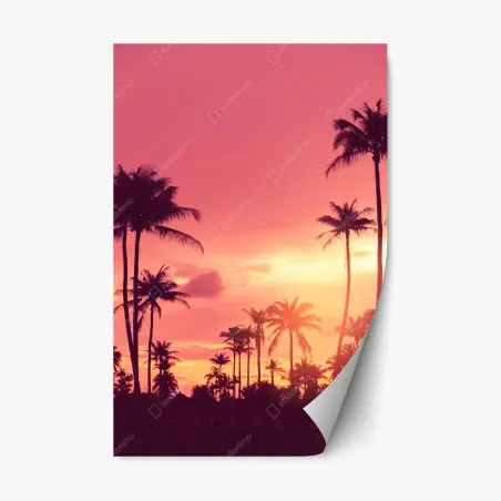 Repositionierbarer Aufkleber rosa tropischer sonnenuntergang mit palmen – Pixers®