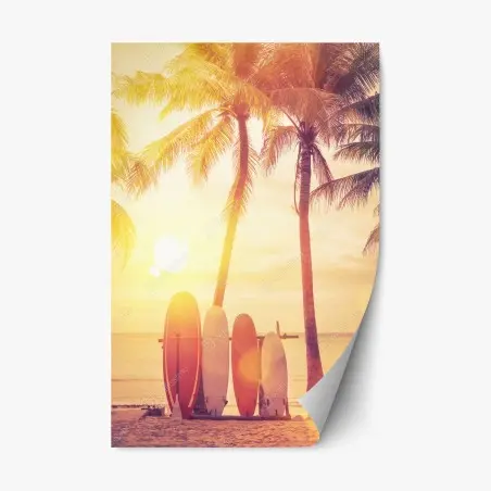 Repositionierbarer Aufkleber tropischer sonnenuntergang mit surfboards – Pixers®