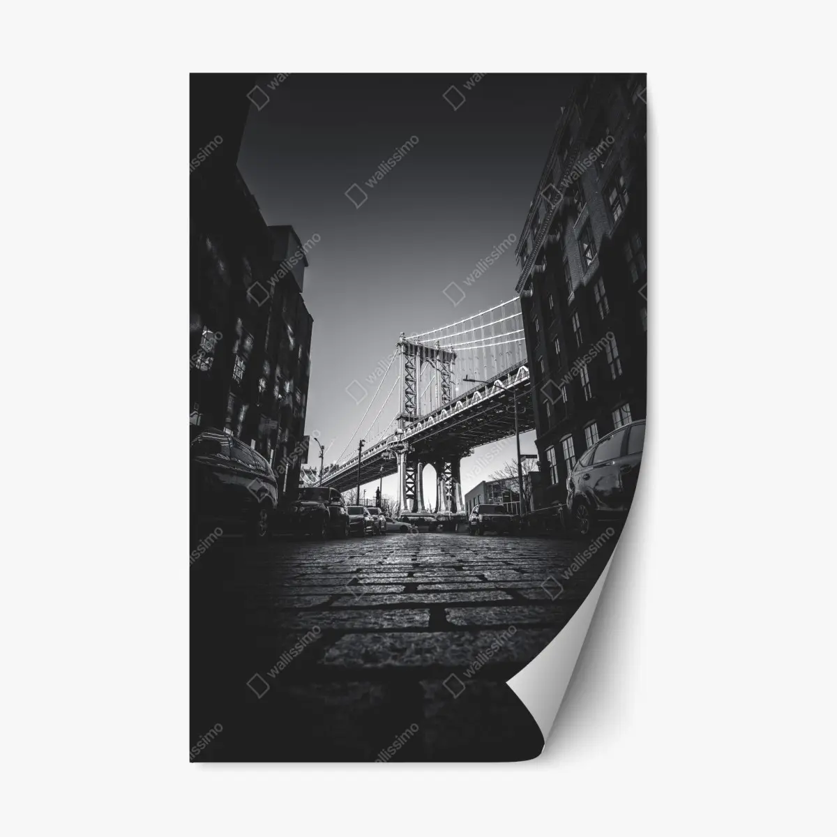 Repositionierbarer Aufkleber Manhattan brücke perspektive über kopfsteinpflaster – Pixers®