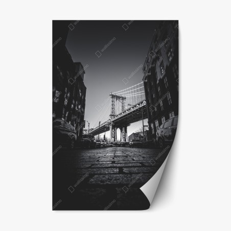 Repositionierbarer Aufkleber Manhattan brücke perspektive über kopfsteinpflaster – Pixers®