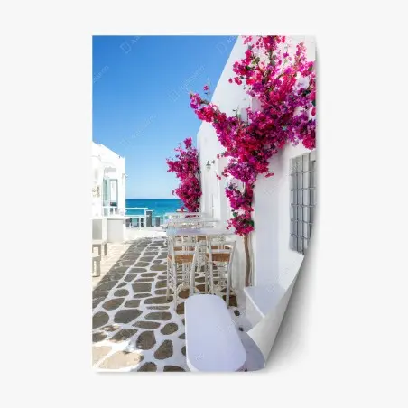 Repositionierbarer Aufkleber sonnige mediterrane gasse mit bougainvillea – Pixers®