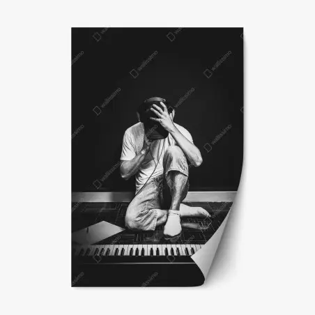 Repositionierbarer Aufkleber introvertierter musiker am keyboard – Pixers®