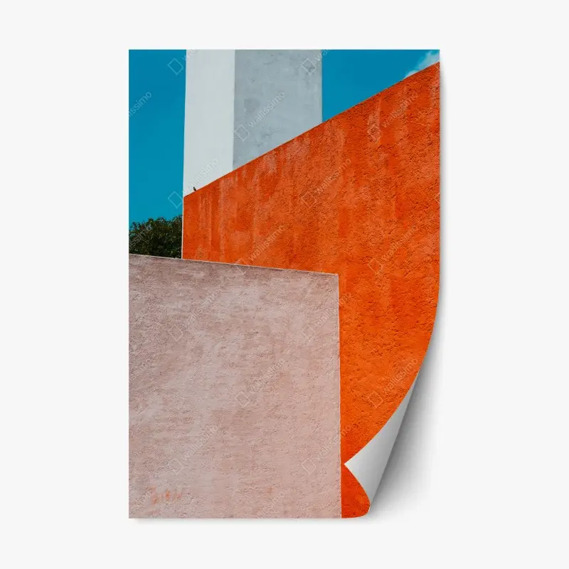 Repositionierbarer Aufkleber mutige geometrische fassade in orange und türkis