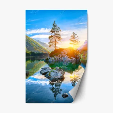Repositionierbarer Aufkleber sonnenuntergang über Hintersee felseninsel – Pixers®