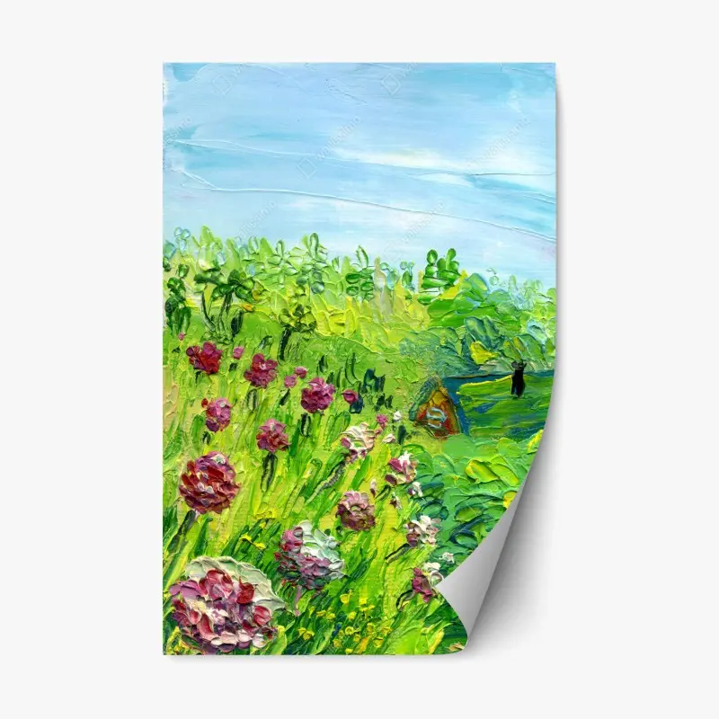 Repositionierbarer Aufkleber pfingstrosenwiese im frühling — impasto blumenbild
