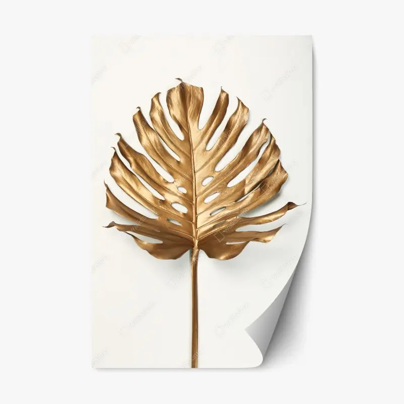 Repositionierbarer Aufkleber goldenes monstera blatt auf weißem hintergrund