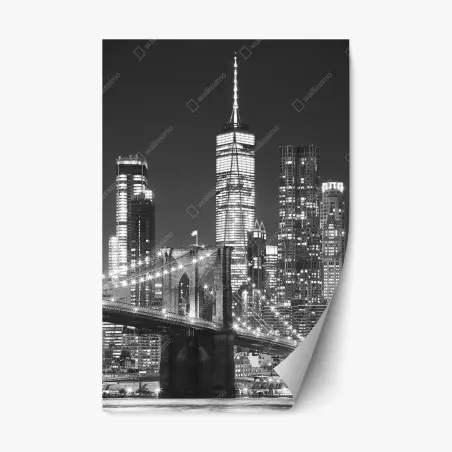 Repositionierbarer Aufkleber Brooklyn Bridge und Manhattan skyline bei nacht – Pixers®