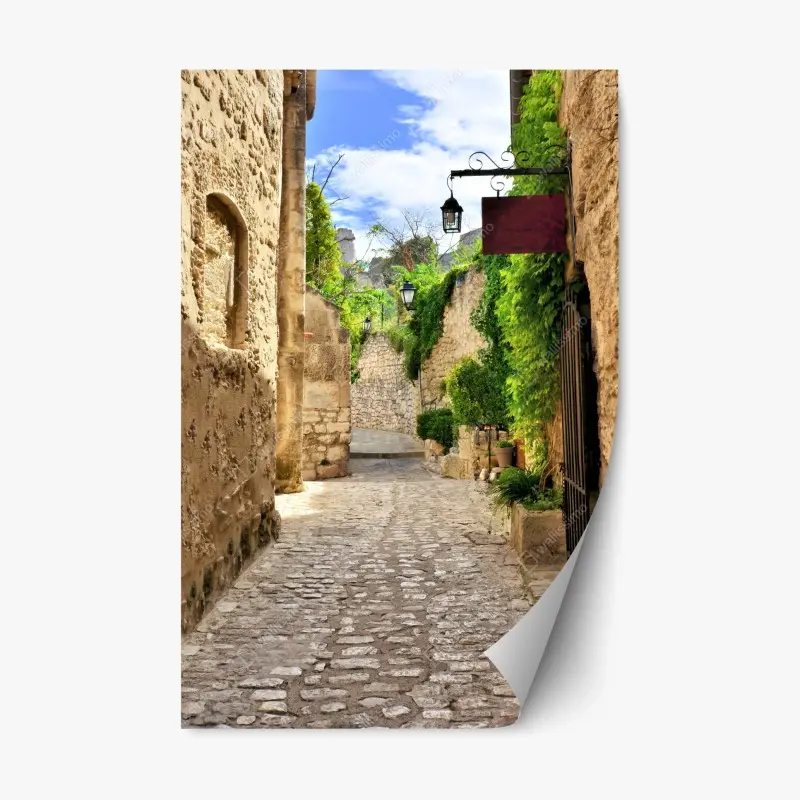Repositionierbarer Aufkleber reizende kopfsteinpflasterstraße in Les Baux de Provence