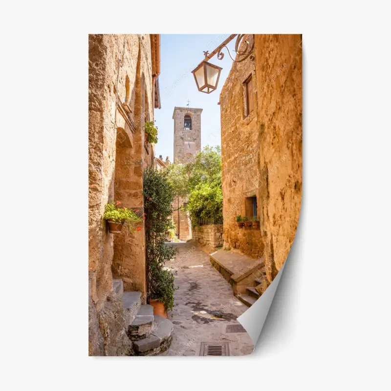 Repositionierbarer Aufkleber sonnige gasse in Civita di Bagnoregio