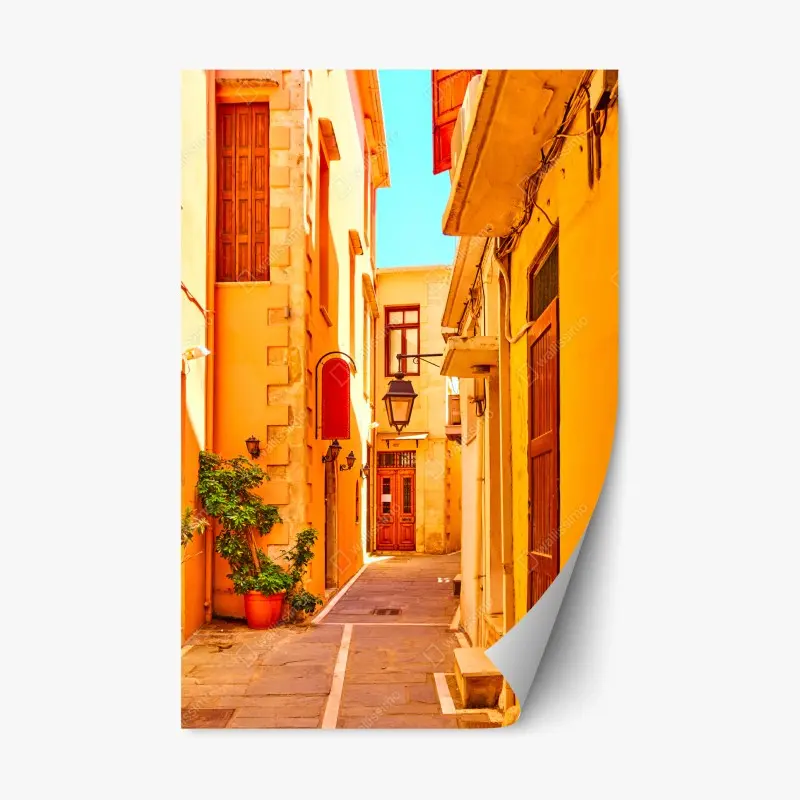 Repositionierbarer Aufkleber sonnige gelbe gasse in Rethymno, Kreta