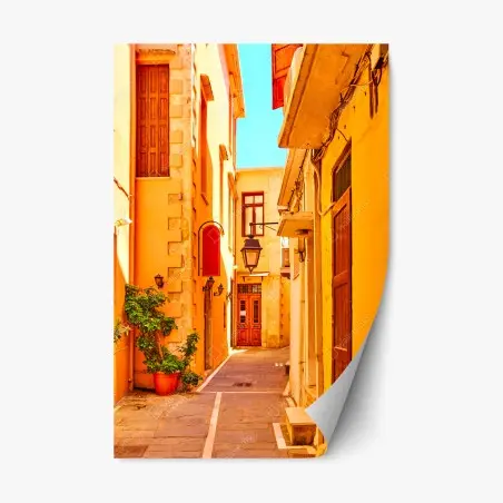 Repositionierbarer Aufkleber sonnige gelbe gasse in Rethymno, Kreta – Pixers®