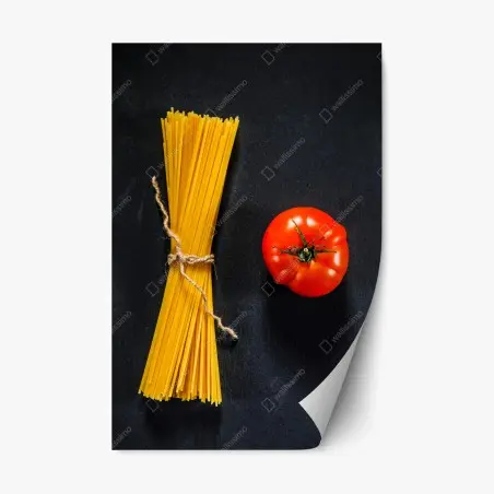 Repositionierbarer Aufkleber minimalistische spaghetti- und tomatenkomposition – Pixers®